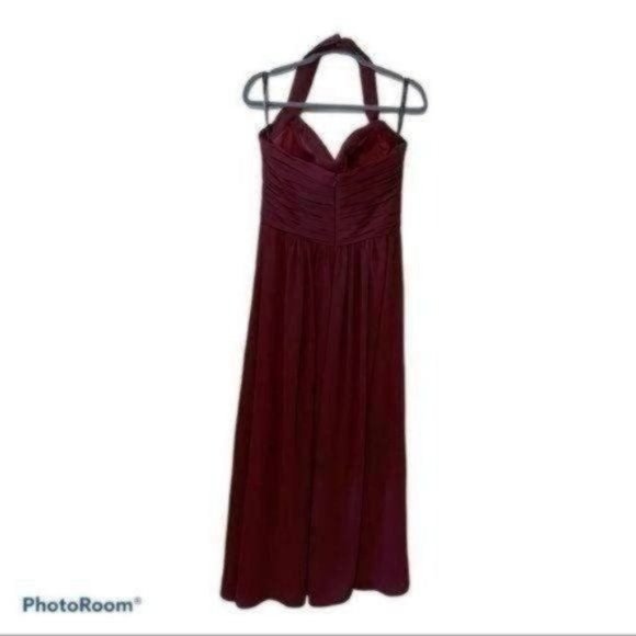 Bill Levkoff Wine Burgundy Maxi Bridesmaid Dress Sweetheart Neckline Halter 14 - Picture 2 of 6